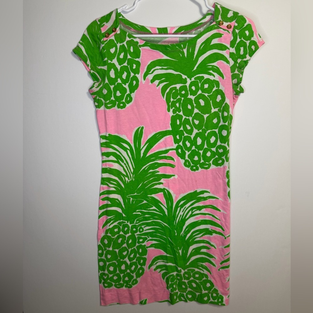 Lilly Pulitzer Loren Pink Pineapple Flamenco 100% Pima Cotton Dress Size Small - Picture 2 of 7